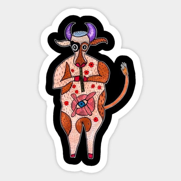 Strange cow. Funny cow. Abstract animal cow Sticker by Motanka